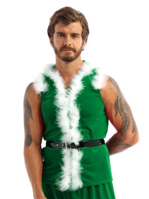Mens Christmas Velvet Santa Claus Cosplay Uniform 