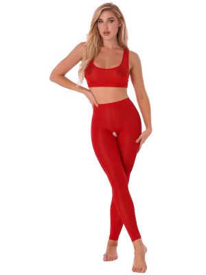Womens 2pcs Racer Back Camis with Crotchless Pants Set