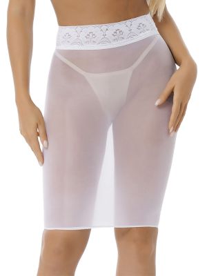 Women's Lace Nylon Tight See Through Mesh Half Slips Micro Mini Skirt