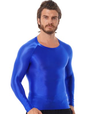 Mens Oli Glossy Long Sleeve T-shirt Basic Yoga Sportwear