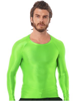 Mens Oli Glossy Long Sleeve T-shirt Basic Yoga Sportwear