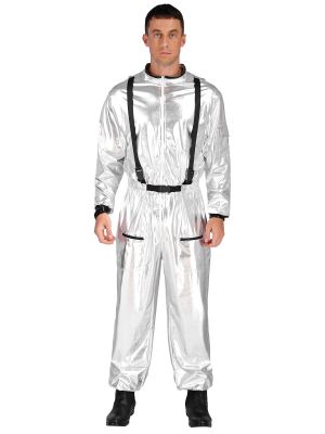 Men's PVC Shiny Metallic Astronaut Space Jumpsuit Suits