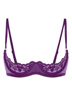Women Sheer Lace 1/4 Cups Bare Breast Underwire Bra