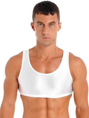 Men Oil Glossy Satin Slim Fit Sleeveless Crop Top Gym Camis Clubwear