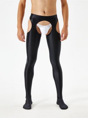 Men's Oil Glossy Hollow Out Tights Compression Pantyhose