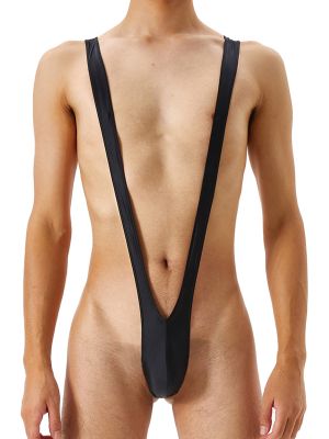 Mens 30D Oil Glossy Mankini V-style Lingerie Underwear Leotard 