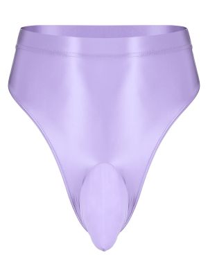 iEFiEL Men's Oil Glossy Stocking Briefs 3D Enhancer Bulge Pouch Underwear Smooth See-Through G-string Thongs