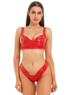 Women's Wet Look Patent Leather Lingerie Set  