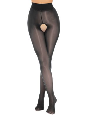Women's Oily Glossy Crotchless Footed Tights Pantyhose 8D Sheer Stockings