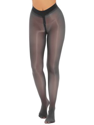 Womens High Waist Tights Zipper Crotch Mesh Pantyhose