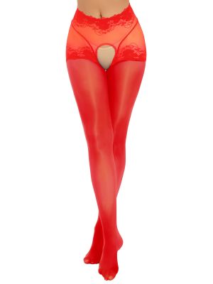 Women Hollowing Out Shiny Sheer Pantyhose 8D Nylon High Waisted Stockings