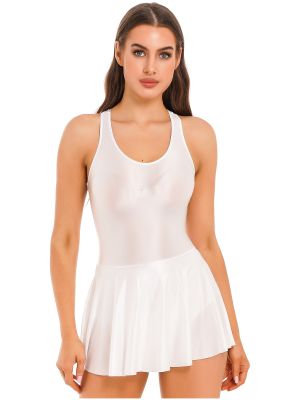 Women Semi Transparent Nylon Tight Dresses with Built in Briefs