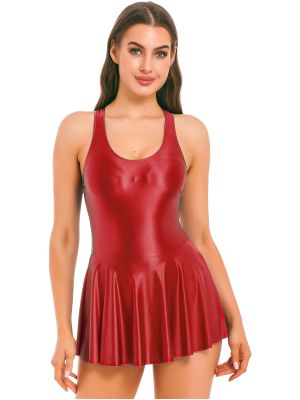 Women Semi Transparent Nylon Tight Dresses with Built in Briefs