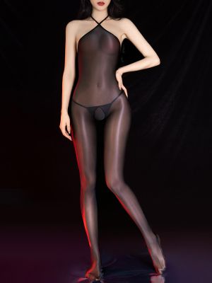 Women Self-Tie Ultra Shimmery Stretch Crotchless Bodystocking Pantyhose