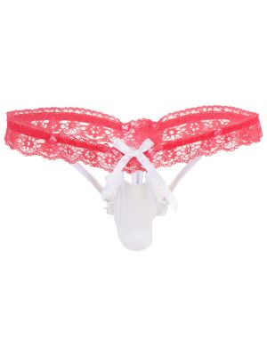 Men's Floral Lace Sheer Bowknot G-string