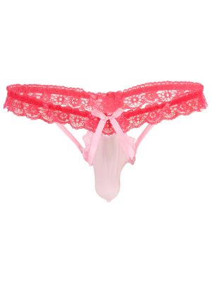 Men's Floral Lace Sheer Bowknot G-string