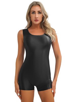 Women's Glossy Satin Sleeveless Slim Fit Short Romper for Sports