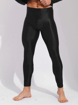 Men Glossy Compression Solid Color Leggings