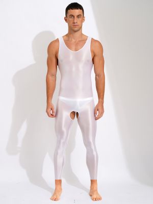 Men's Oil Glossy Sleeveless Crotchless Jumpsuit