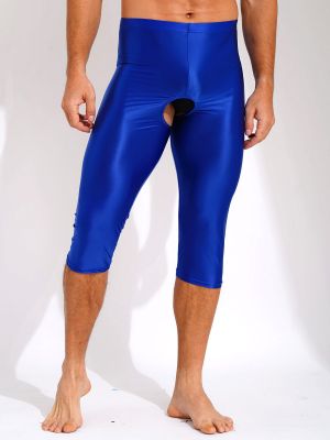 Men's Glossy Open Crotch Slim Fit Short Pants