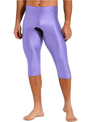 Men's Glossy Open Crotch Slim Fit Short Pants