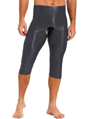Men's Glossy Open Crotch Slim Fit Short Pants