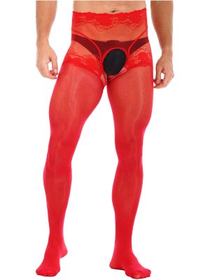 Men's Sissy Floral Lace Hollow Out Pantyhose Stockings Leggings
