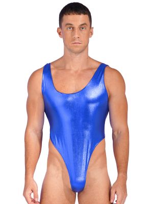 Men's Wetlook Faux Leather High Cut Bodysuit 