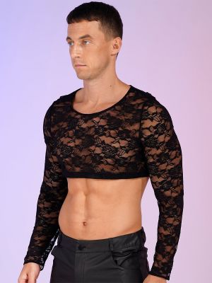 Sissy Men's Lace Floral Long Sleeve Crop Top