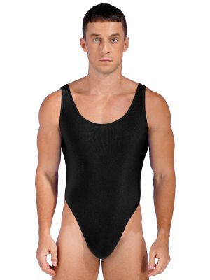 Men's Sleeveless One-Piece Mankini Bodysuit High Cut Thongs Leotard