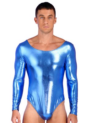 Mens Wet Look Patent Leather Long Sleeves Leotard