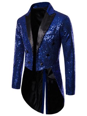 Men's Shiny Sparkly Sequin Tuxedo Blazer Tailcoat