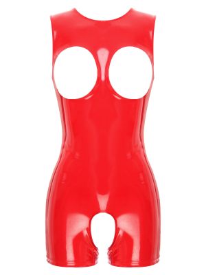Women's Patent Leather Hollow Out Lingerie Teddy
