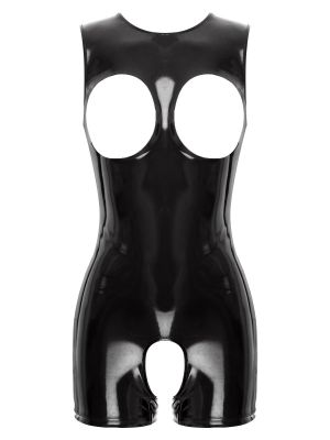 Women's Patent Leather Hollow Out Lingerie Teddy
