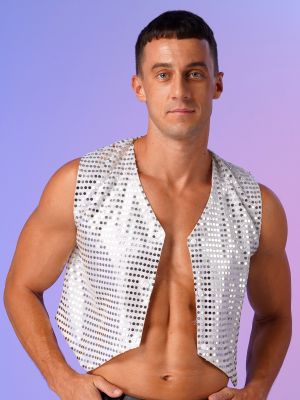 Men's Shiny Sequins Vest Jacket Waistcoat Top