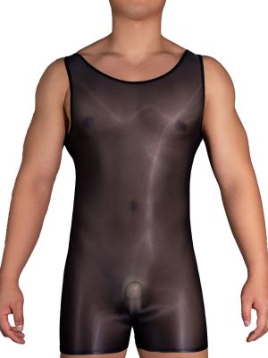 Men's Sissy Sleeveless Glossy Sheer Jockstrap Leotard Romper