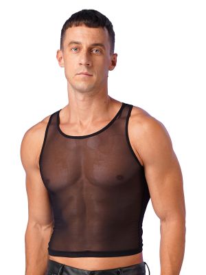 Mens Sleeveless See-Through Mesh Solid Tank Top