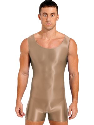 Mens Sleeveless Glossy Lingerie Romper