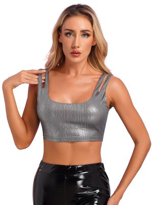 Womens Double Straps Metallic Crop Top Bra Top