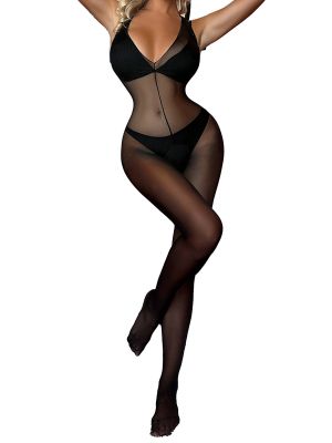 Women Black Mesh Bodystockings One Piece Teddy