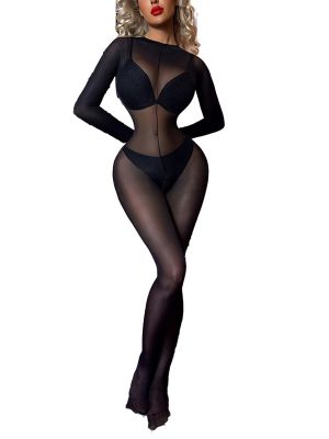 Women Black Mesh Bodystockings One Piece Teddy