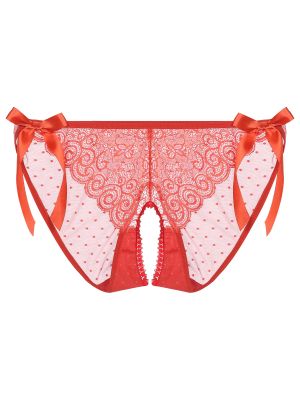 Mens See-Through Bowknot Open Crotch Sissy Panties