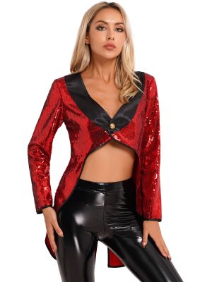 Women's Sequin Circus Ringmaster Magician Blazer with Hat and Gloves