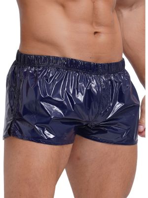 Mens Low Rise Shiny Blue Sides Slit Shorts Trunks