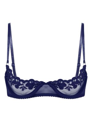 Women Sheer Lace 1/4 Cups Bare Breast Underwire Bra