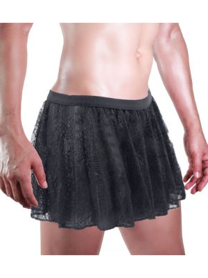 Sissy Mens Floral Lace Cross-Dressing Mini Skirt 