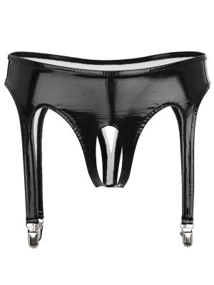 Womens Crotchless Thong Underwear with Garter Clips