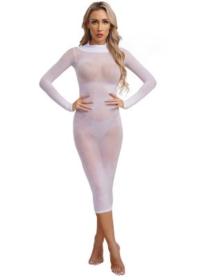 Womens Glossy High Stretchy Bodycon Lingerie Dress