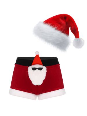 Mens Christmas Boxer Shorts with Hat Lingerie set