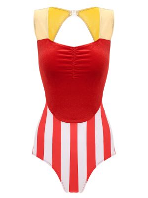 Womens Christmas Candy Cane Dance Leotard Bodysuit